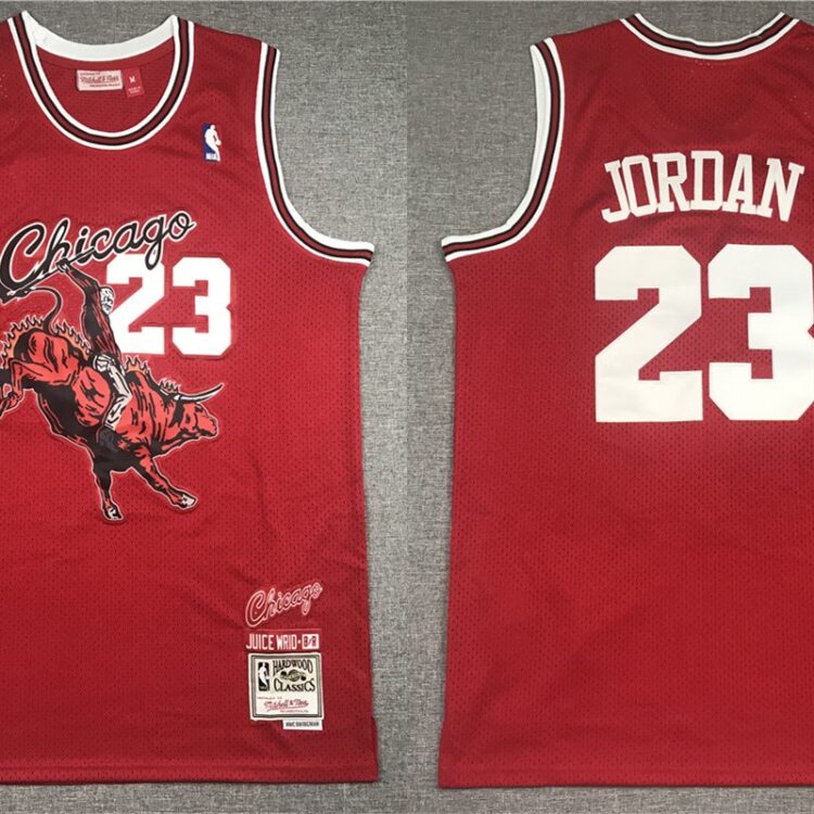 Men's Chicago Bulls #23 Michael Jordan Red Hardwood Classics BR Juice Wrld Jersey