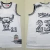 Mens Chicago Bulls #23 Michael Jordan White sketch designed 1997-98 Throwback Jersey