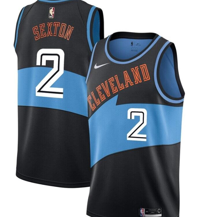 Mens Cleveland Cavaliers #2 Collin Sexton Nike Black Blue Hardwood Classics Swingman Jersey