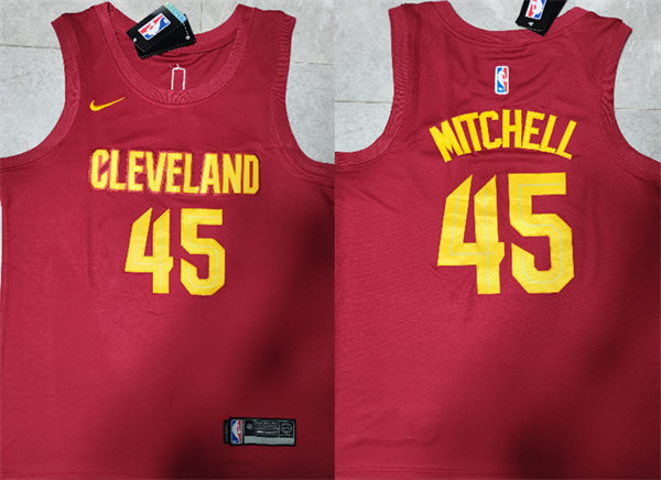 Mens Cleveland Cavaliers #45 Donovan Mitchell Burgundy Icon Edition Swingman Jersey