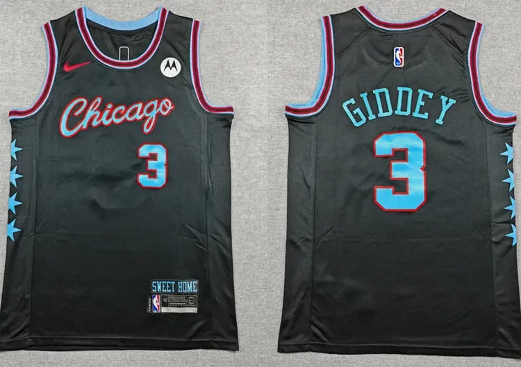 Mens Chicago Bulls #3 Josh Giddey Black 2025-26 City Edition Jersey