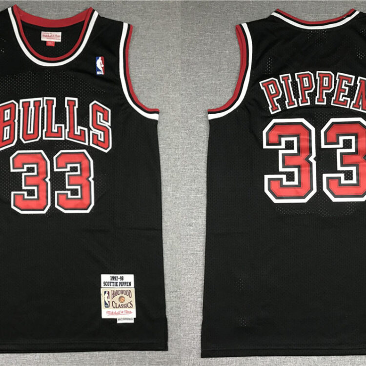 Men's Chicago Bulls #33 Scottie Pippen Full Black Hardwood Classics Throwback Jersey