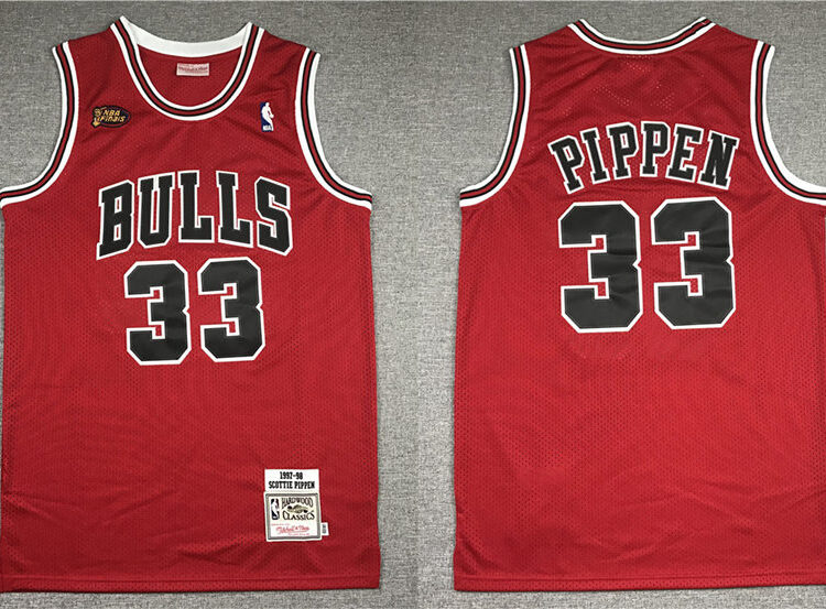 Mens Mitchell&Ness NBA Chicago Bulls #33 Scottie Pippen 1997-98 Red Hardwood Classics Soul Swingman Throwback Jersey