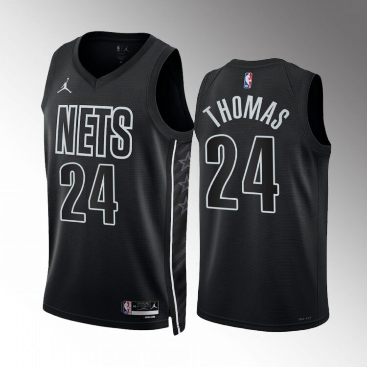 Mens Brooklyn Nets #24 Cam Thomas Black 2022-23 Statement Edition Player Jersey