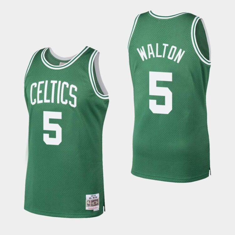 Men's Boston Celtics #5 Bill Walton Kelly Green 1985-86 Throwback Mitchell & Ness Jersey