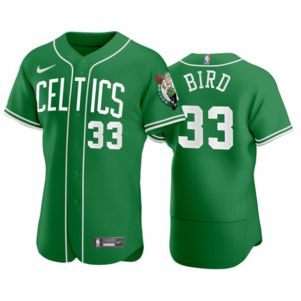 Mens Boston Celtics Retired Player #33 Larry Bird NBA X MLB Crossover Edition Baseball Jersey
