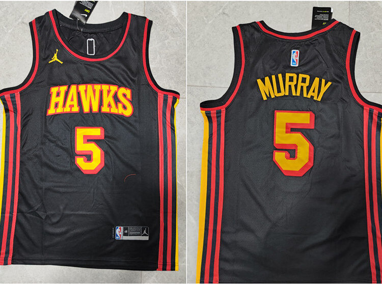 Mens Atlanta Hawks #5 Dejounte Murray Black Statement Edition Swingman Jersey