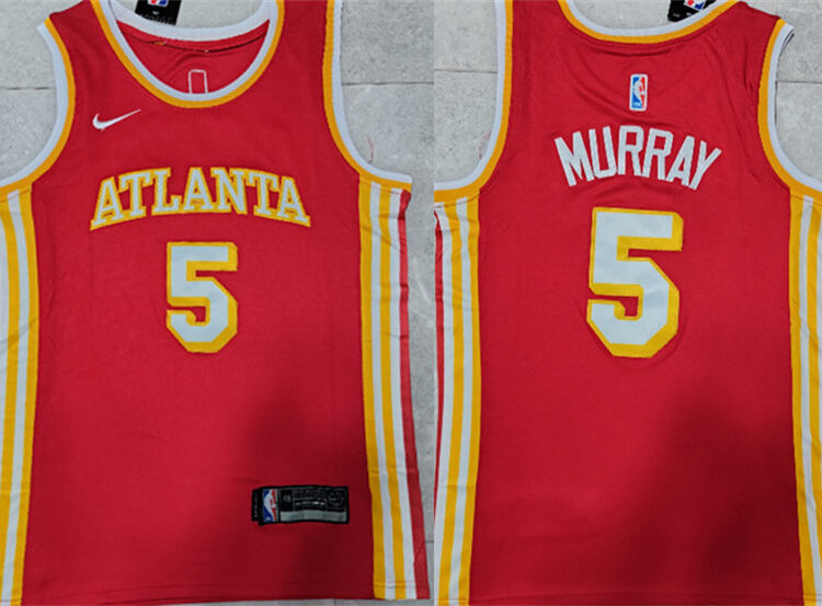 Mens Atlanta Hawks #5 Dejounte Murray Red Icon Edition Swingman Jersey