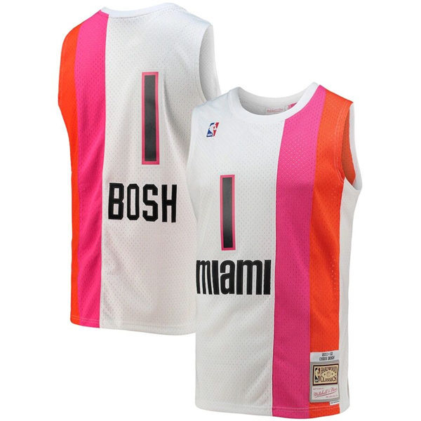 Mens Miami Heat #1 Chris Bosh Mitchell & Ness 2011-12 Hardwood Classics Jersey Pink White
