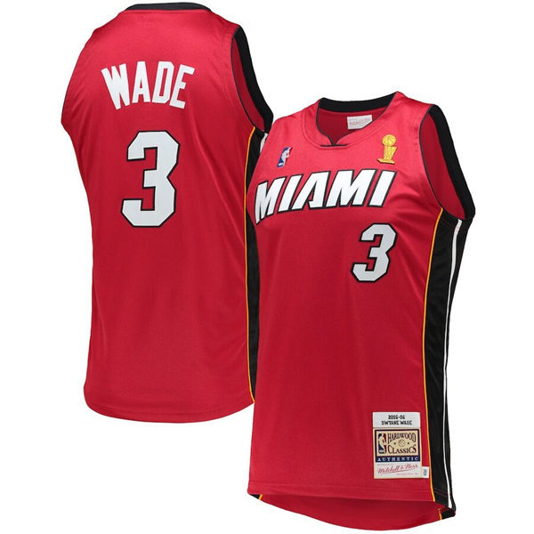 Mens Miami Heat #3 Dwyane Wade Mitchell & Ness 2005-06 Hardwood Classics Jersey Red