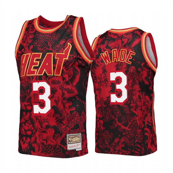 Mens Miami Heat #3 Dwyane Wade Mitchell & Ness Hardwood Classics 1996-97 Lunar New Year Jersey Red
