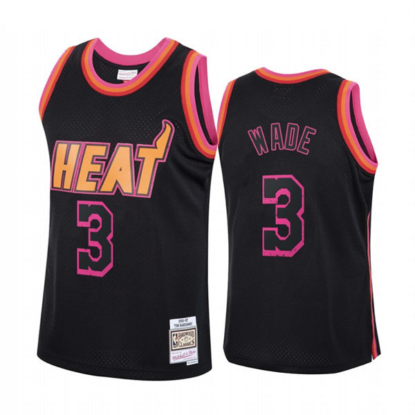 Mens Miami Heat #3 Dwyane Wade Mitchell & Ness Hardwood Classics Rings Collection Jersey Black