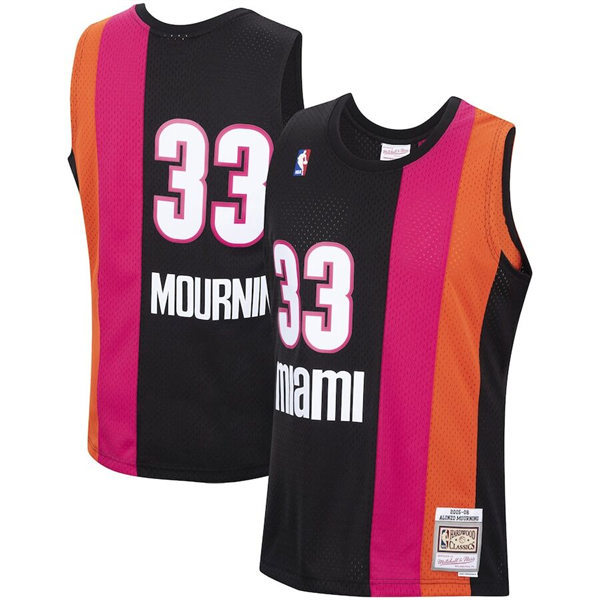 Mens Miami Heat #33 Alonzo Mourning Mitchell & Ness 2005-06 Hardwood Classics Jersey Pink Black