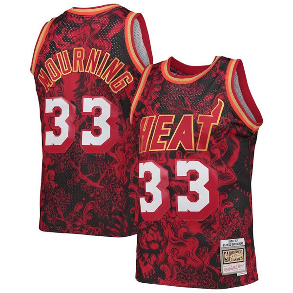 Mens Miami Heat #33 Alonzo Mourning Mitchell & Ness Hardwood Classics 1996-97 Lunar New Year Jersey Red