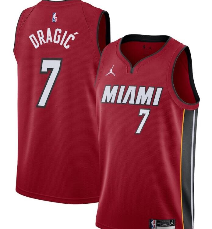 Mens Miami Heat #7 Goran Dragic Jordan Red Statement Edition Jersey