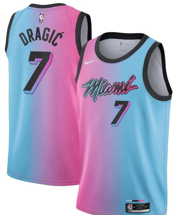 Mens Miami Heat #7 Goran Dragic Pink Blue Nike 2020-21 Miami City Edition Jersey