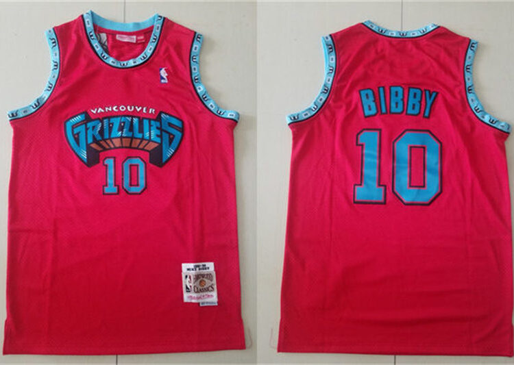 Mens Memphis Grizzlies #10 Mike Bibby Red Mitchell & Ness 1998-99 Hardwood Classic Throwback Jersey