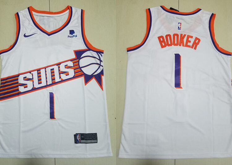 Mens Phoenix Suns #1 Devin Booker 2023-24 White Association Edition Jersey