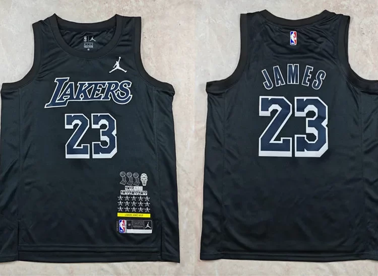 Men's Los Angeles Lakers #23 LeBron James Black 3 Times Chamipons MVP Honor Hot Press Jersey