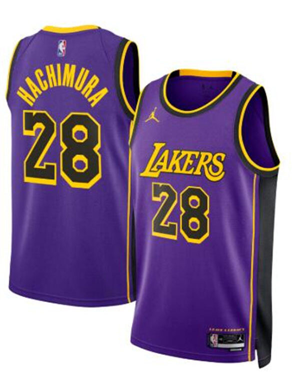 Mens Los Angeles Lakers #28 Rui Hachimura Purple Statement Edition Jersey
