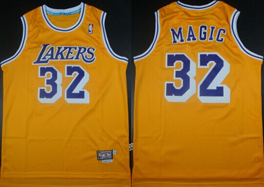 Men's Los Angeles Lakers #32 Magic Johnson "Magic" Nickname Yellow Swingman  Jersey