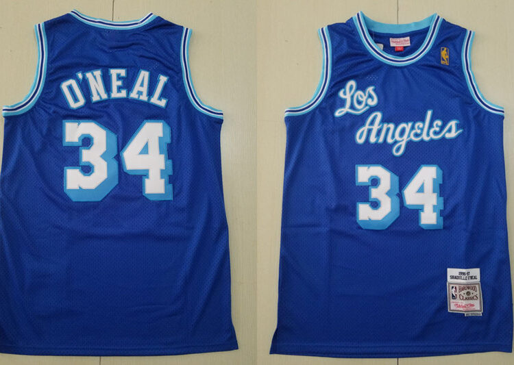 Mens Los Angeles Lakers #34 Shaquille O'Neal Mitchell & Ness Royal 1996-97 Hardwood Classics Swingman Jersey S-XXL