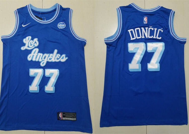 Mens Los Angeles Lakers #77 Luka Doncic Royal Classic Edition Jersey