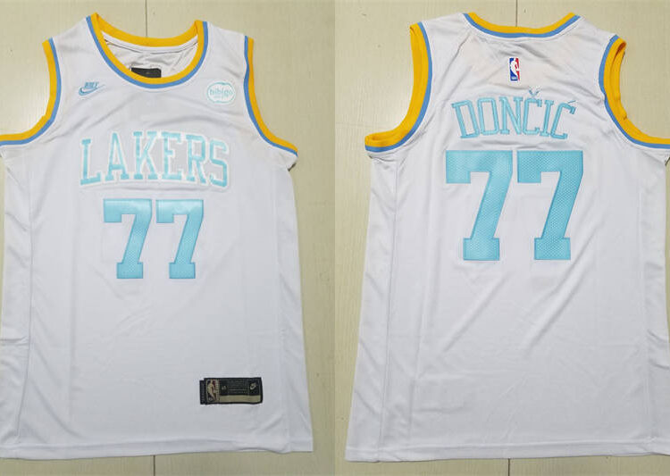 Mens Los Angeles Lakers #77 Luka Doncic White Classic Edition Jersey