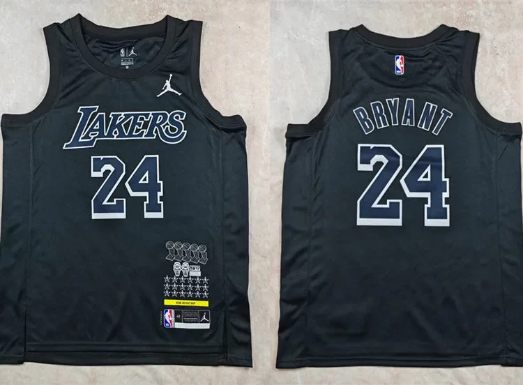 Men's Los Angeles Lakers #24 Kobe Bryant Black 5 Times Chamipons MVP Honor Hot Press Jersey