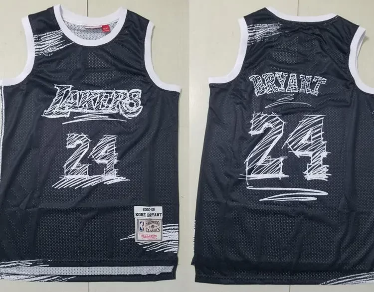 Mens Los Angeles Lakers #24 Kobe Bryant Black sketch designed 2007-08 Throwback Jersey