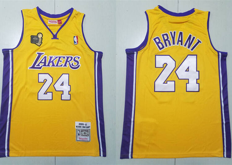 Men's Los Angeles Lakers #24 Kobe Bryant Gold Mitchell & Ness Hardwood Classics 2009-10 Finals Champions Jersey