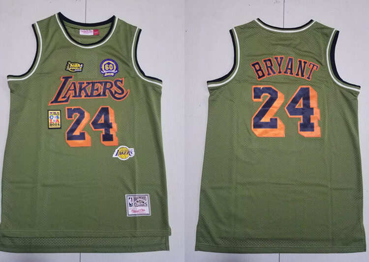 Mens Los Angeles Lakers #24 Kobe Bryant Mitchell & Ness 60TH Anniversary Jersey -Ghost Green