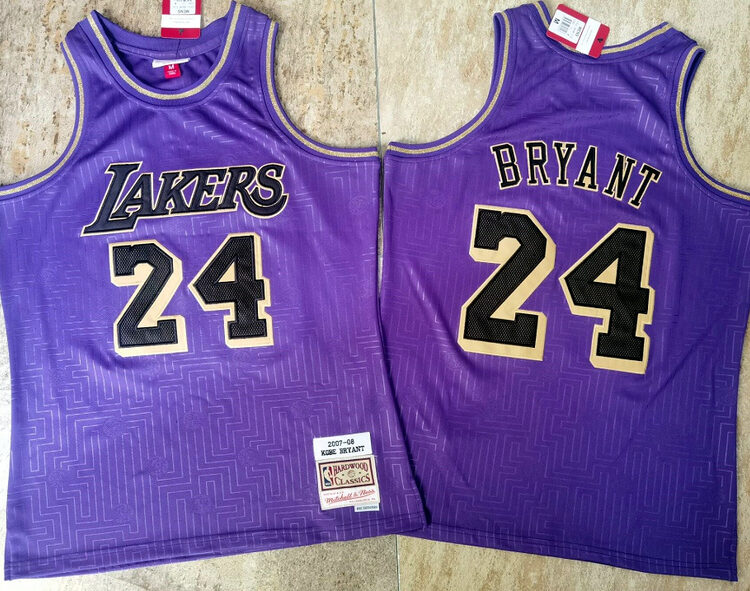 Men's Los Angeles Lakers #24 Kobe Bryant Purple 2007-08 Hardwood Classics Soul AU Throwback Jersey