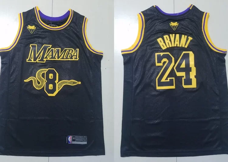 Mens Los Angeles Lakers #8 Front #24 Back Kobe Bryant Black Mamba Jersey