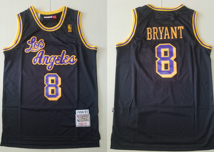 Mens Los Angeles Lakers #8 Kobe Bryant Black 1996-97 Hardwood Classics Reload Swingman Jersey