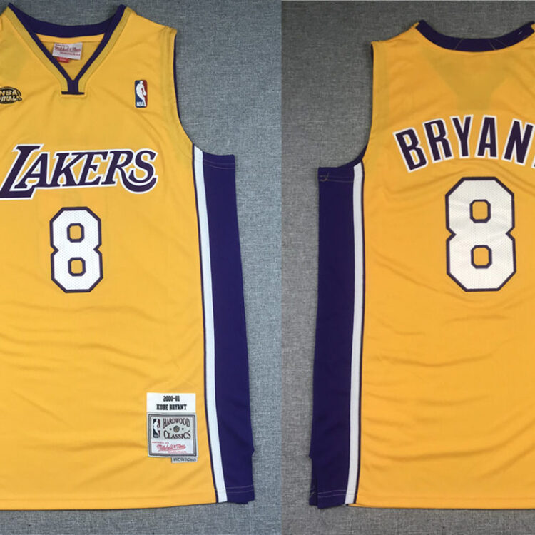 Men's Los Angeles Lakers #8 Kobe Bryant Gold Hardwood Classics 2000-01 Finals Jersey