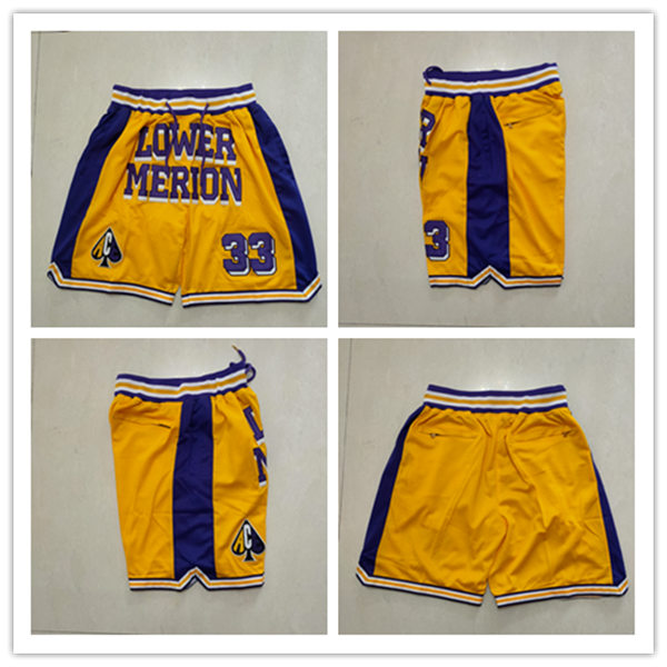 Men's Lower Merion #33 Kobe Bryant Yellow  Shorts
