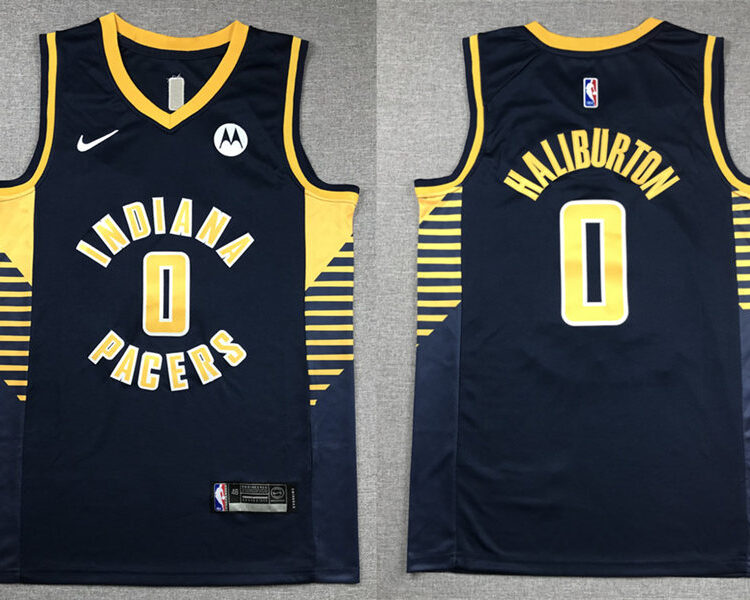 Mens Indiana Pacers #0 Tyrese Haliburton Navy Diamond Badge Icon Edition Jersey