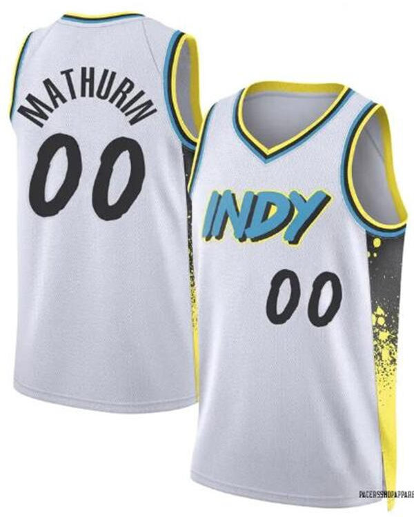 Mens Indiana Pacers #00 Bennedict Mathurin 2024-25 White City Edition Jersey