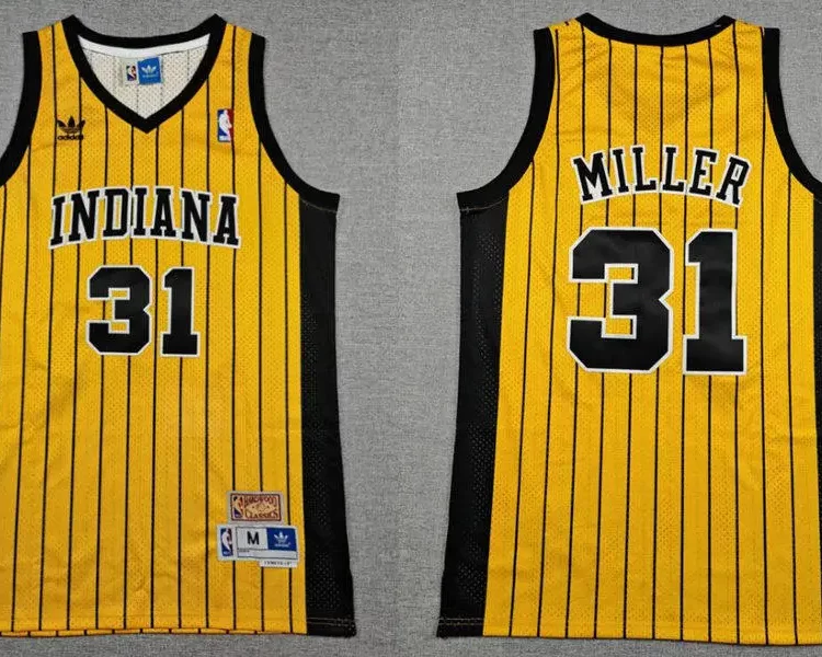 Men's Indiana Pacers #31 Reggie Miller Gold Pinstripe Throwback Swingman Jersey