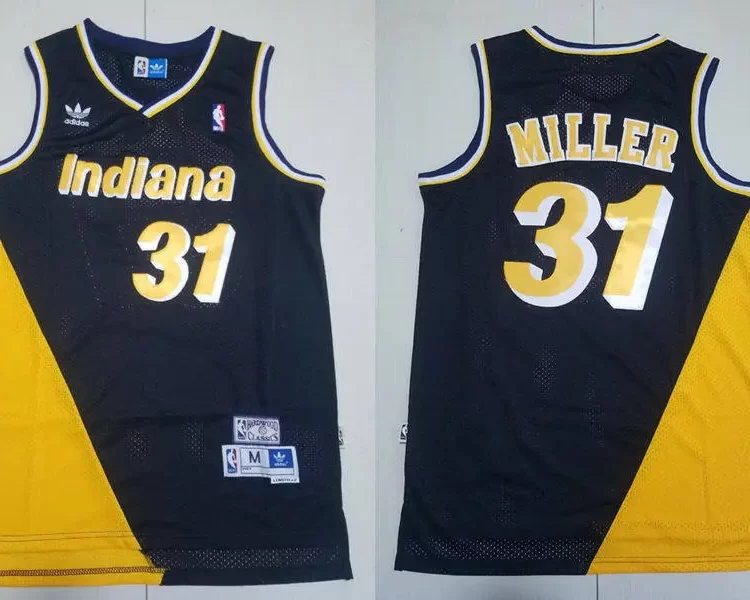 Men's Indiana Pacers #31 Reggie Miller Navy Gold Throwback Swingman Jersey