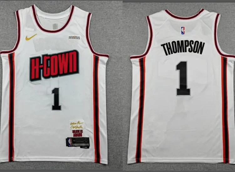 Mens Houston Rockets #1 Amen Thompson 2024-25 White City Edition Jersey