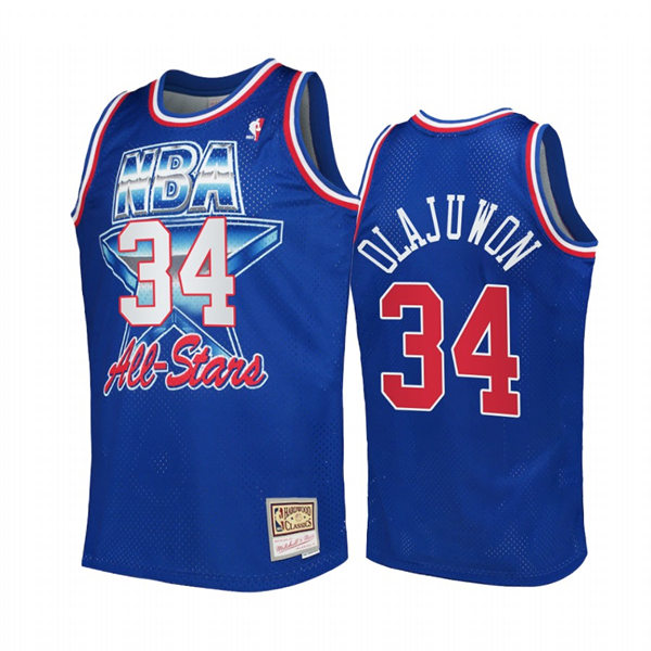 Mens Houston Rockets #34 Hakeem Olajuwon Blue 1992 All-Star Hardwood Classics Jersey