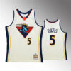 Mens Golden State Warriors #5 Baron Davis Mitchell & Ness Cream Chainstitch Swingman Jersey