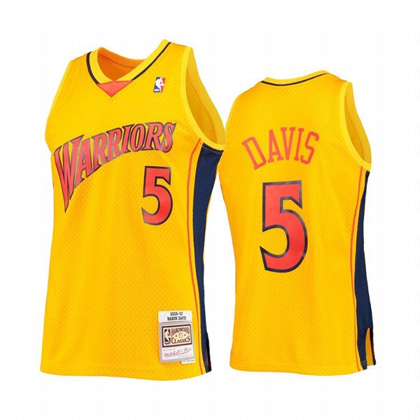 Mens Golden State Warriors Retired Player #5 Baron Davis Gold Reload 2.0 Classic Limited Jersey