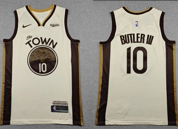 Mens Golden State Warriors #10 Jimmy Butler III 2025-26 Tan City Edition Swingman Jersey