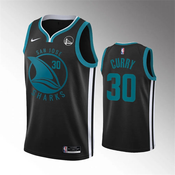 Mens Golden State Warriors #30 Stephen Curry 2023 Nike Black Sharks Mashup Basketball Jersey