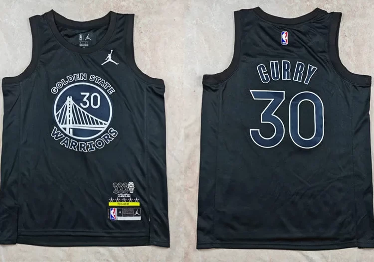 Men's Golden State Warriors #30 Stephen Curry Black 3 Times Chamipons MVP Honor Hot Press Jersey