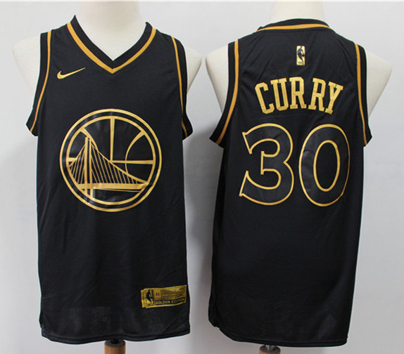 Men's Golden State Warriors #30 Stephen Curry  Nike Black Gold Edition Jersey