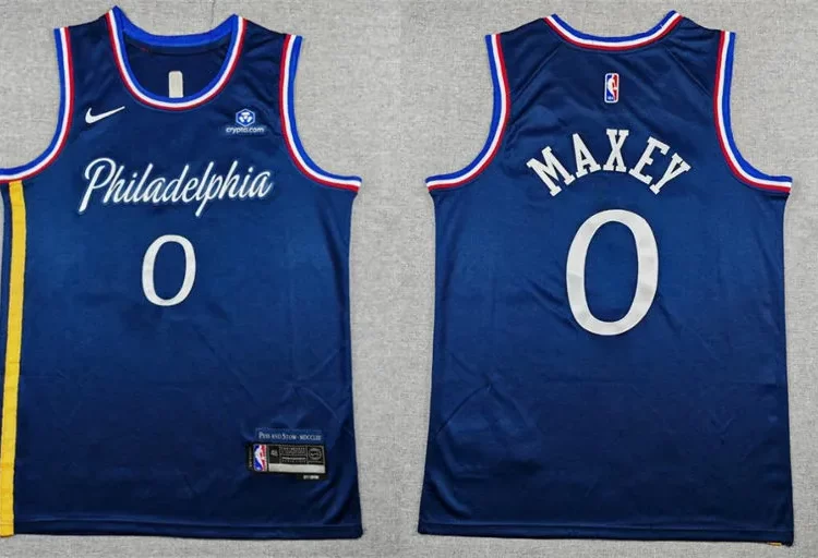 Mens Philadelphia 76ers #0 Tyrese Maxey Navy 2025-26 City Edition Swingman Jersey